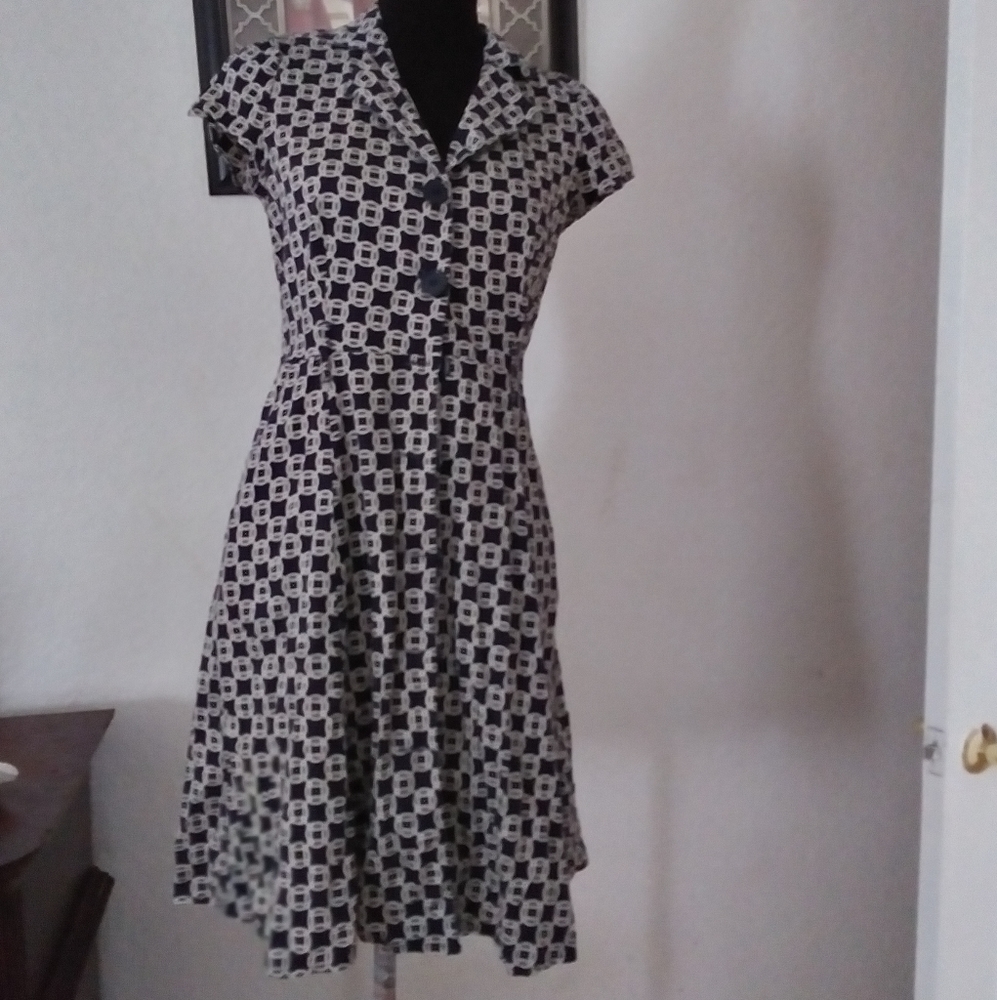 Mlle Gabrielle vintage Black and White Geometric Mini Dress